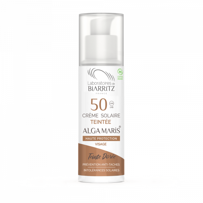 Laboratoires de Biarritz Alga Maris® Certified Organic SPF50 Tinted Face Sunscreen, Dorée / Golden