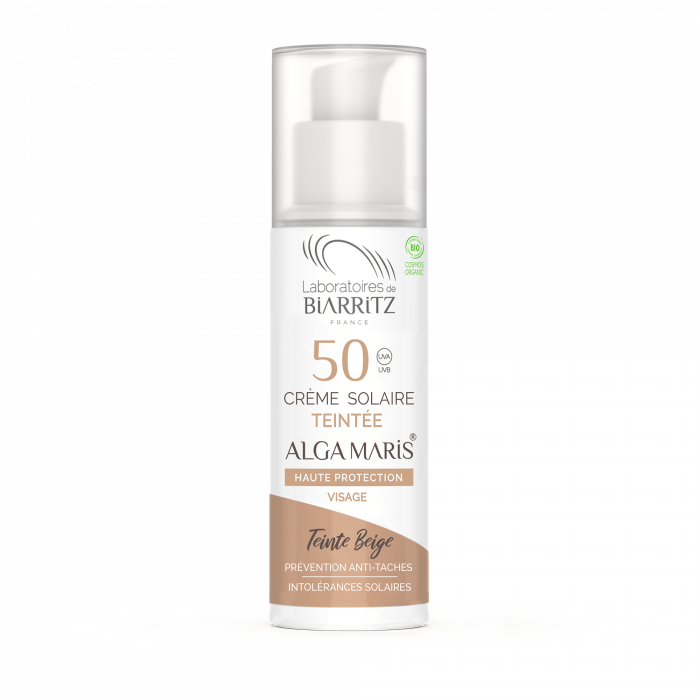 Laboratoires de Biarritz Alga Maris® Bio-Zertifizierte getönte Sonnencreme Gesicht LSF50, Beige / Hell